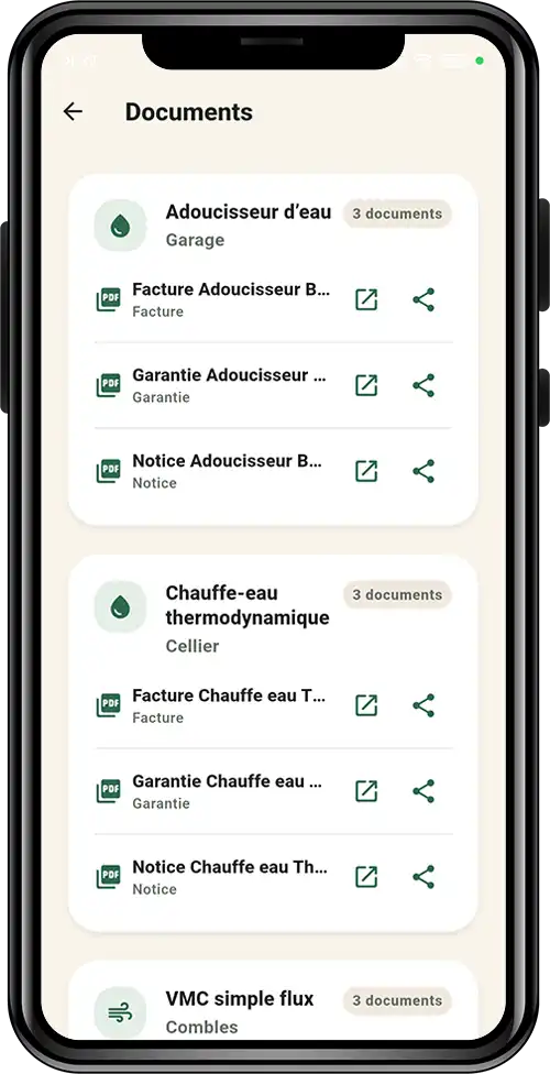Mit Geräten verknüpfte Dokumente in Carnet Entretien Maison