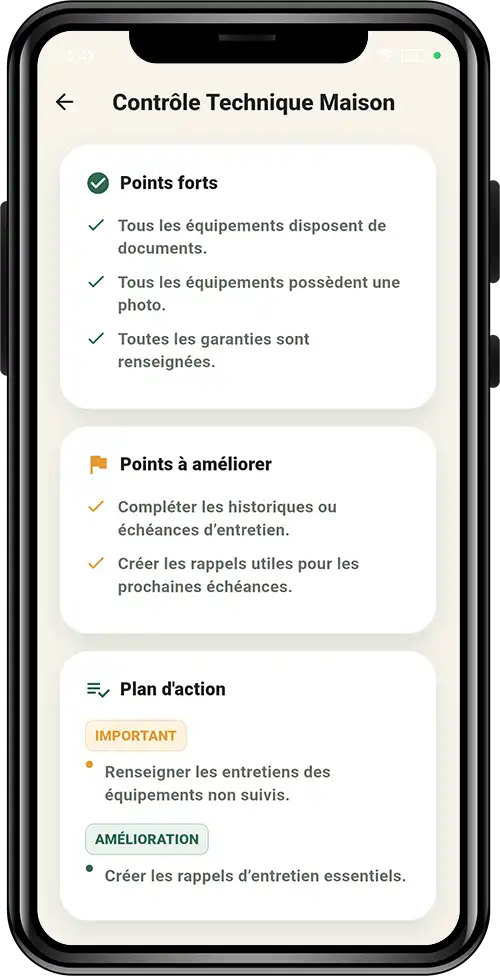 Points forts et plan d'action du Contrôle Technique Maison