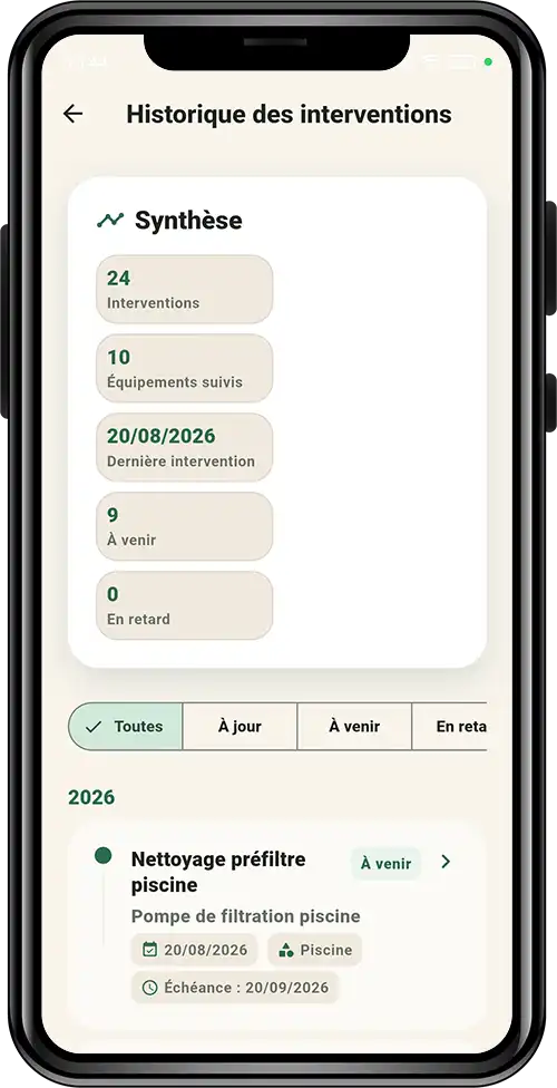 Historique des interventions dans Carnet Entretien Maison