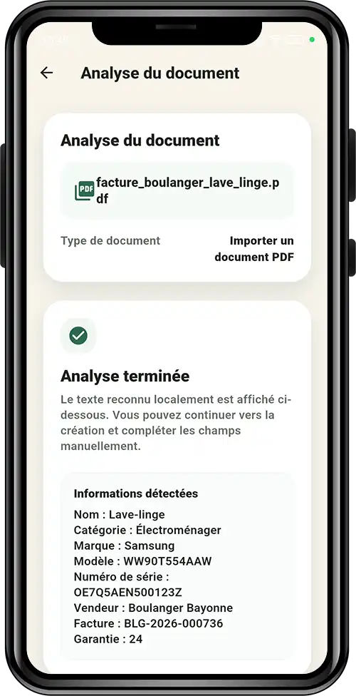 Analyse Smart Capture d'une facture avec les informations détectées