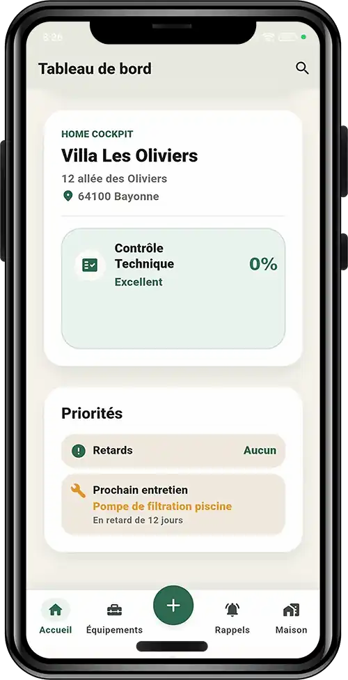 Tableau de bord de Carnet Entretien Maison
